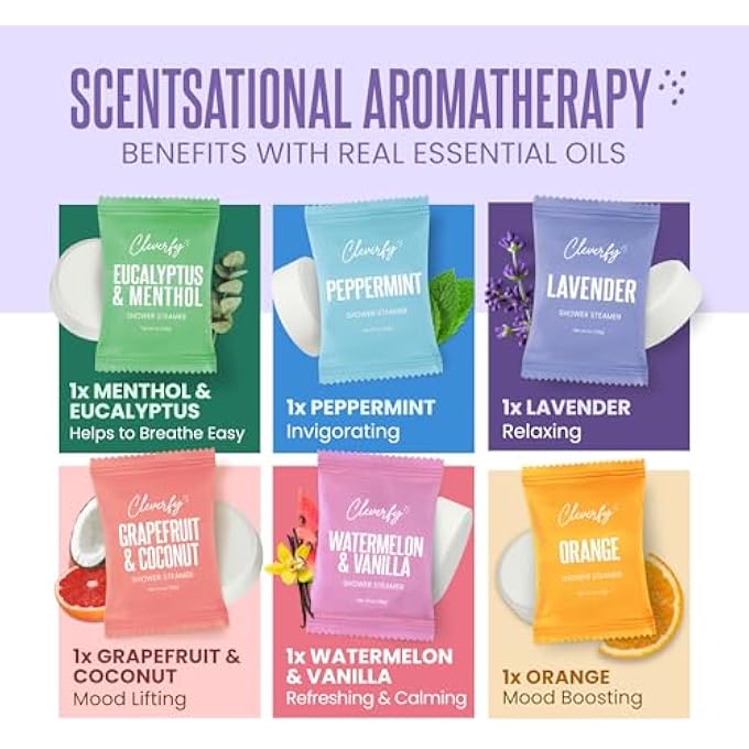 كليفر فاي Cleverfy Shower Bombs Aromatherapy - مجموعة هدايا من [6] أجهزة بخار للاستحمام - مع زيوت عطرية للمنتجع المنزلي. أقراص الاستحمام المذوبة المعروفة أيضا باسم أقراص الاستحمام بالتبخير مثالية لتخفيف الجيوب الأنفية - Image 5